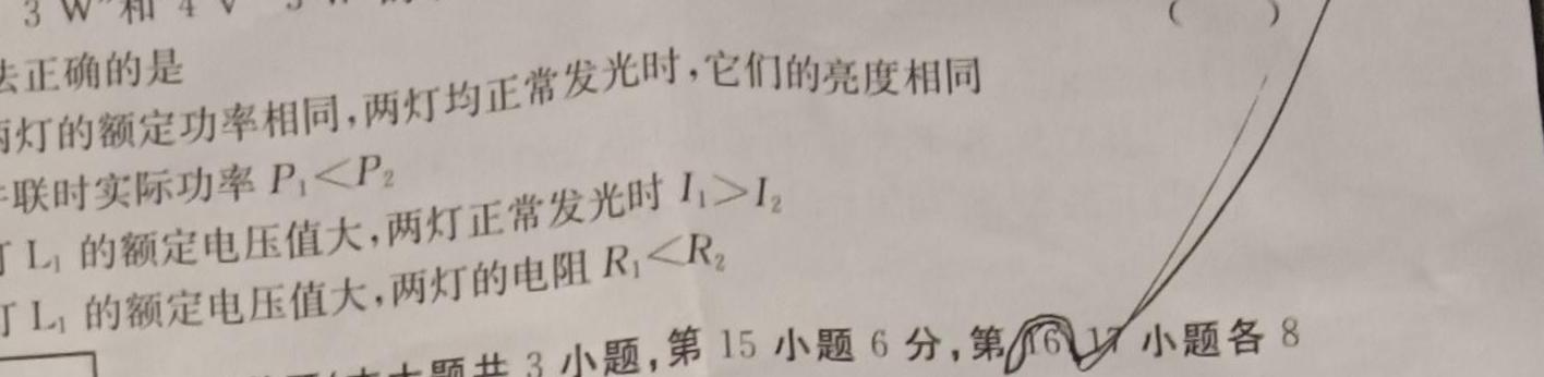 [今日更新]2023年陕西省九年级教学质量检测(三角).物理试卷答案