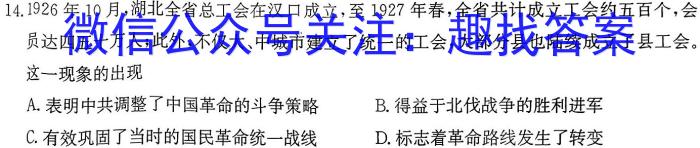 文博志鸿 2024年河北省九年级基础摸底考试(二)2历史试卷答案