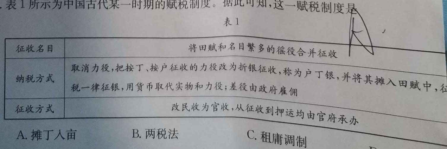 河北省2024年初中学业水平质量监测历史