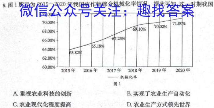 安徽省庐江县2023-2024学年度上学期高一年级期末考试历史试卷答案