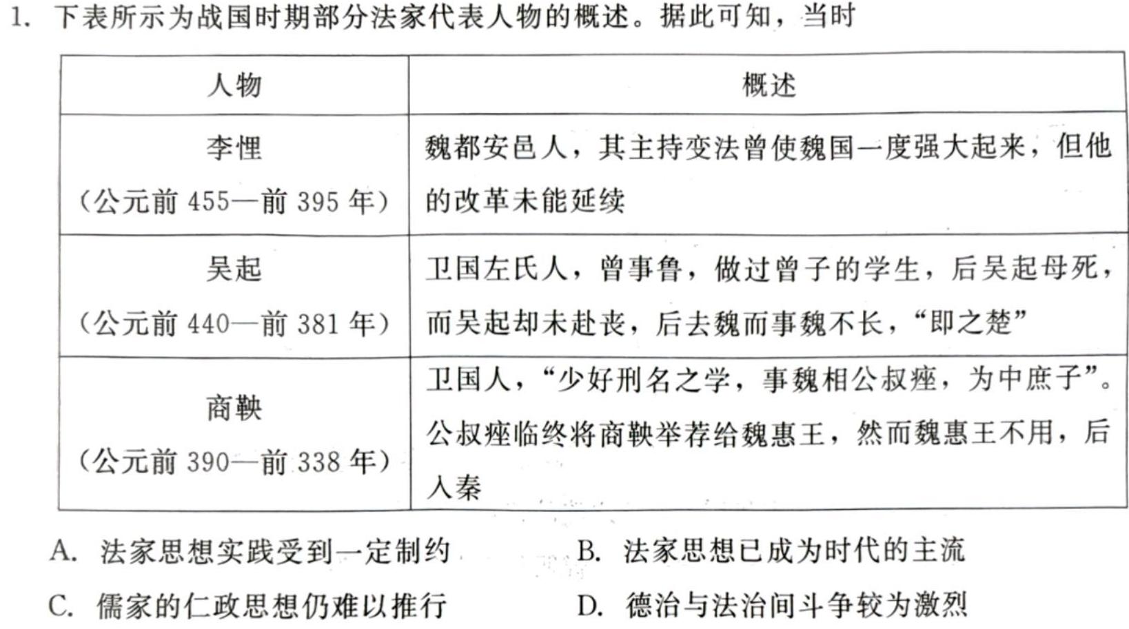 [今日更新]衡水金卷2024版先享卷答案 调研卷(吉林专版)3历史试卷答案