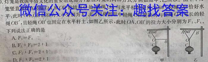  陕西省2024年普通高等学校招生全国统一考试(三个黑三角)物理试卷答案