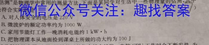 安徽省2024-2025学年九年级上学期教学质量调研(9月)物理试题答案