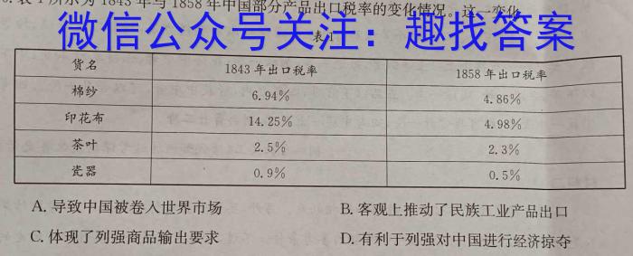 [哈三中四模]2024年哈三中高三学年第四次模拟历史试卷