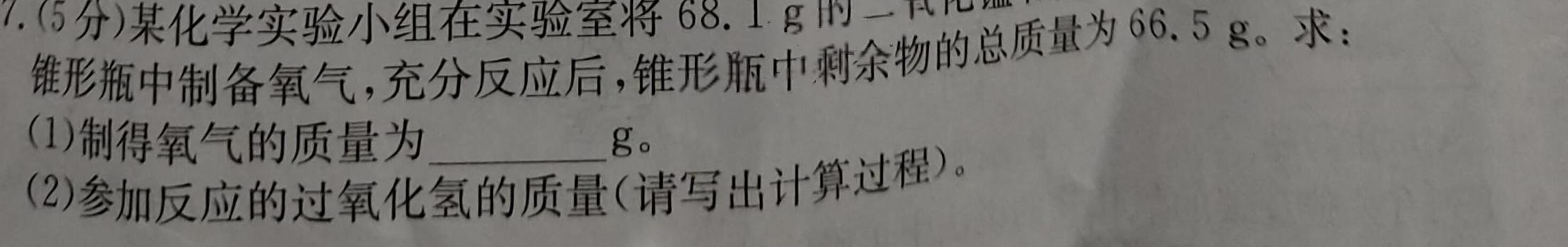 1安徽省2023-2024学年第一学期九年级蚌埠G5教研联盟12月份调研考试化学试卷答案