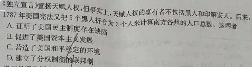 2024年普通高等学校招生全国统一考试名校联盟压轴卷(T8联盟)(一)历史