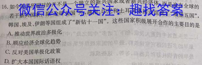 文博志鸿·河南省2023-2024学年九年级第一学期学情分析二B历史试卷答案