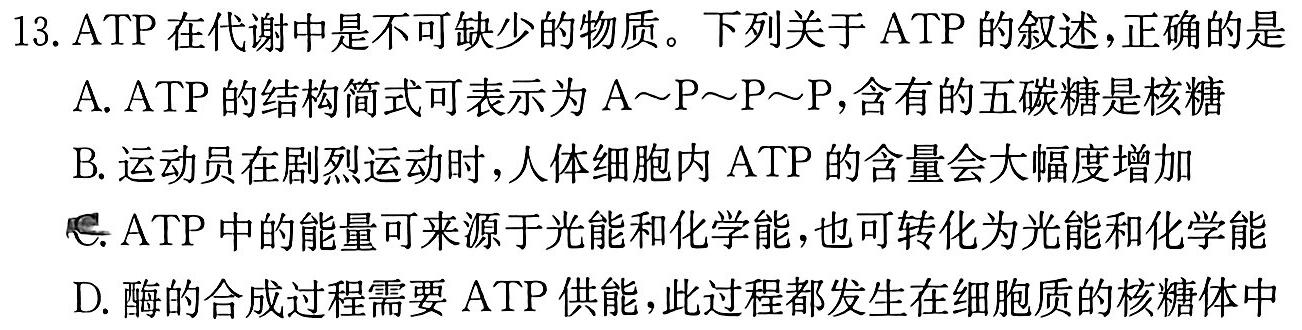 陕西师大附中2023-2024学年度初三年级第六次适应性训练生物