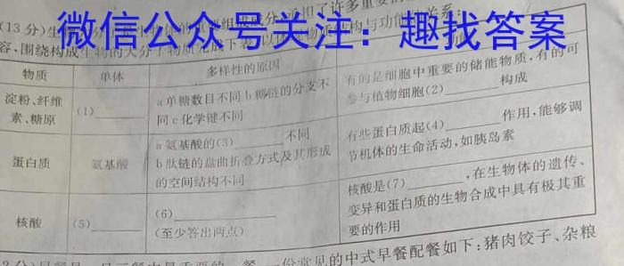 三晋卓越联盟·山西省2023-2024学年高一期末质量检测生物学试题答案