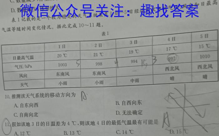 [今日更新]安徽鼎尖教育 2024届高二1月期末考试地理h