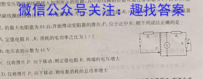 江淮名卷2024年省城名校中考调研(一)物理试卷答案