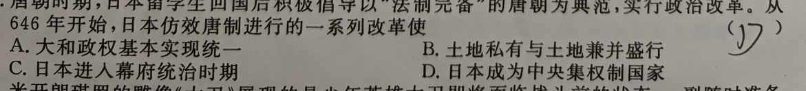 山西省2024年中考总复习专题训练 SHX(二)2历史