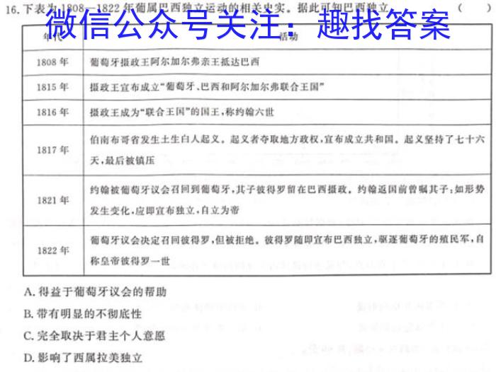 河北省高三年级2024年2月考试(24-327C)历史试卷答案