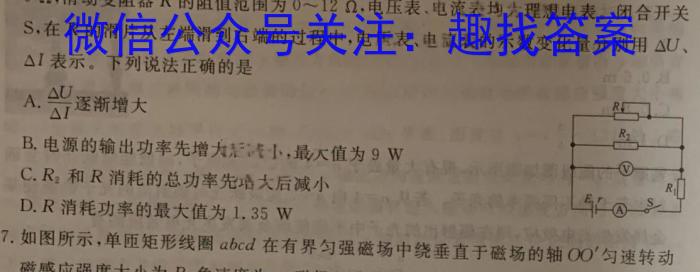 安徽省安庆四中2024年中考二模物理试卷答案