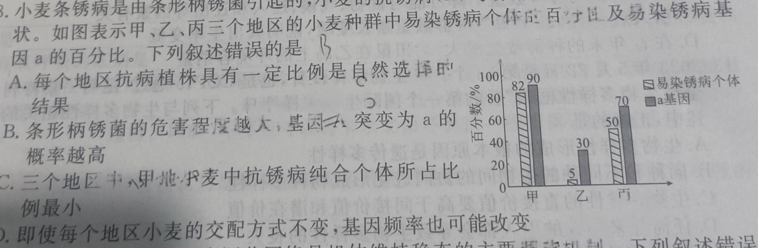 2024年陕西省初中学业水平考试(SX4)生物学部分