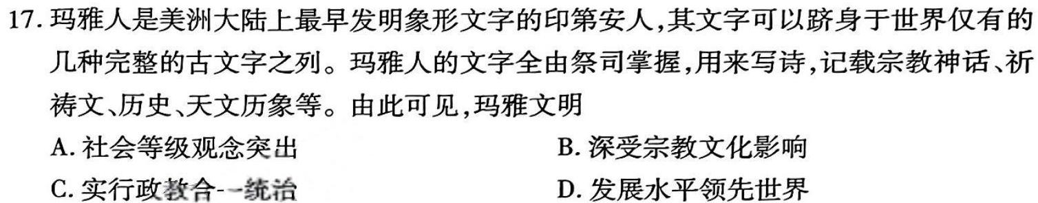 陕西省2024年普通高等学校招生全国统一考试模拟测试(空心菱形)历史