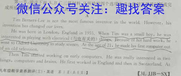 安徽省滁州市2024届天长市实验中学教育集团九年级课程质量检测英语试卷答案