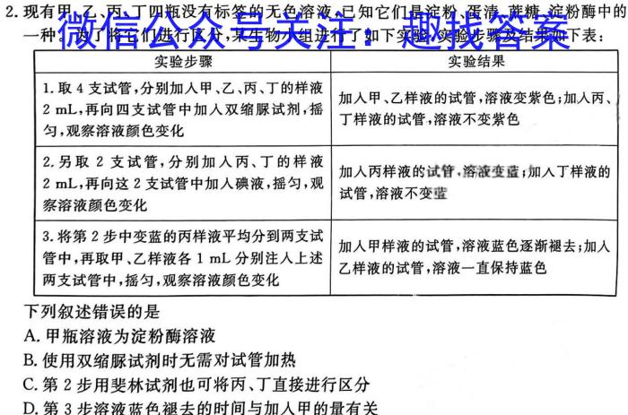 2024年4月广西高三模拟考试(24-427C)生物