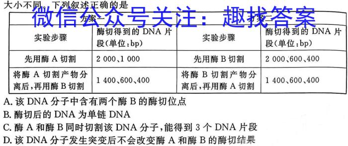 2024年河南省普通高中招生考试预测卷(B)生物学试题答案