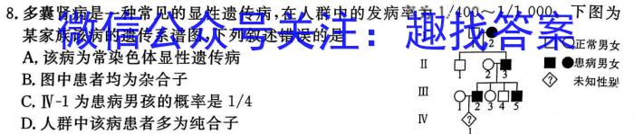 神州智达 2023-2024高二省级联测考试·上学期期末考试生物学试题答案