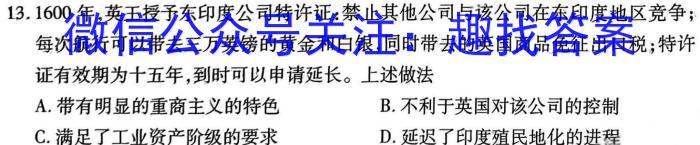 安徽省2024届九年级（无标题）历史试卷答案