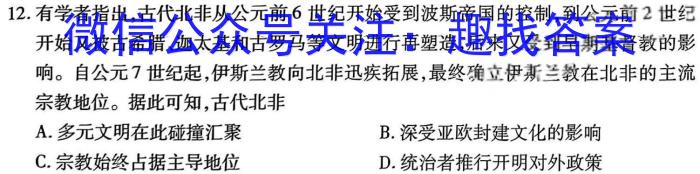 广西2024庙高中毕业班适应性测试(3月)历史试卷答案