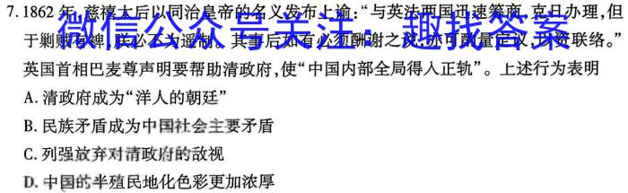 武汉市常青联合体2023-2024学年度第二学期高二期中考试历史试题答案