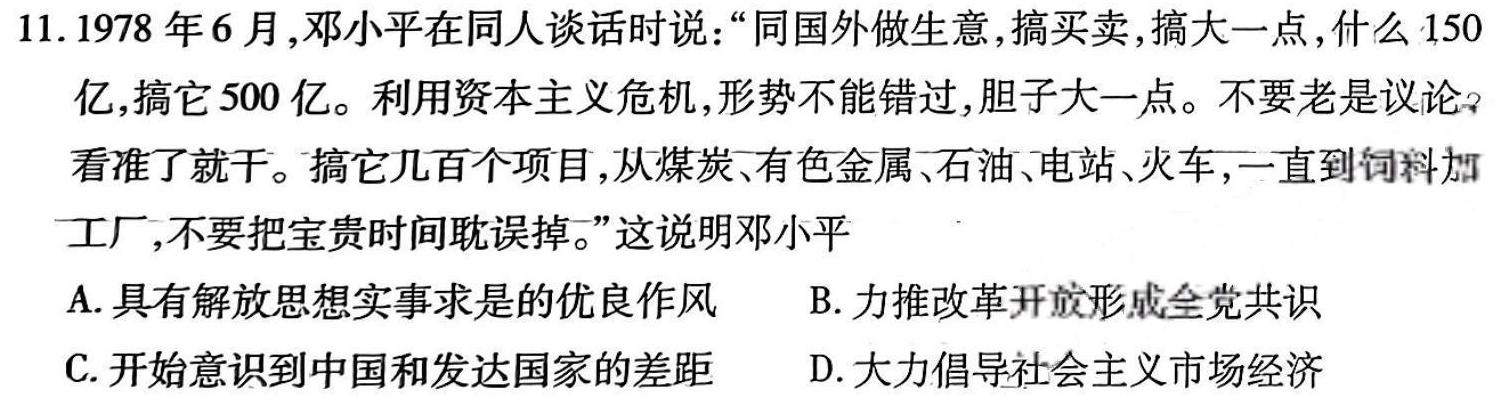 陕西省西安工业大学附属中学2024年九年级第四次适应性训练历史