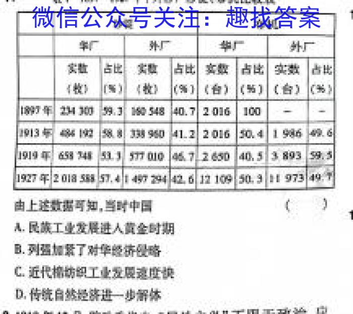 河南省2023-2024学年度八年级下学期阶段考试（一）历史试卷答案