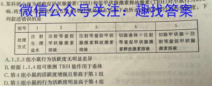 广东省2025届高三摸底测试（8月份）纵千文化-5012生物学试题答案