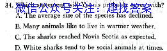 天一大联考 2023-2024 学年(上)南阳六校高二年级期末考试英语试卷答案