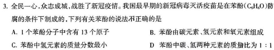 【热荐】安徽省2025届同步达标自主练习·八年级第五次化学