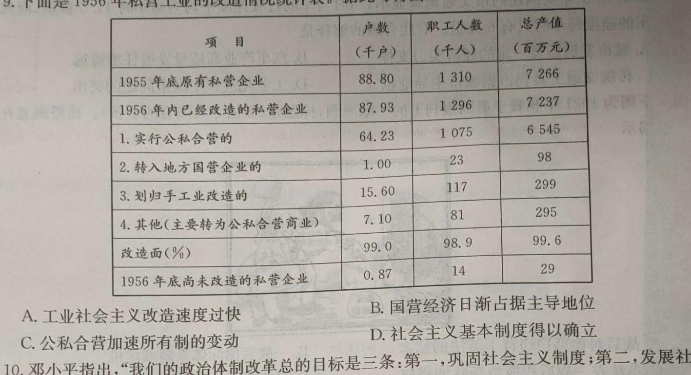 [今日更新]江西省2024年初中学业水平考试模拟卷（四）历史试卷答案