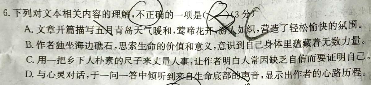 [今日更新]伯乐马 2024年普通高等学校招生新高考押题考试(一)1语文试卷答案