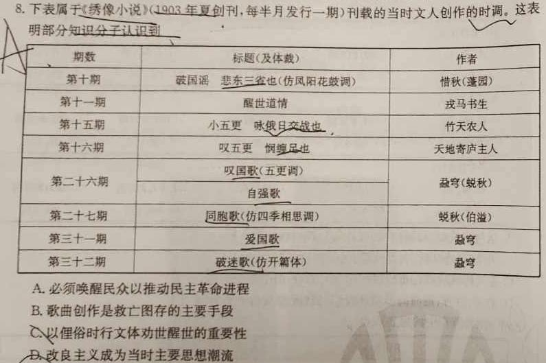 [今日更新]安徽省安庆市2023-2024学年度第一学期期末综合素质调研（八年级）历史试卷答案