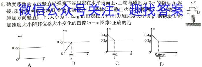 天舟高考衡中同卷案调研卷2024答案(山东专版 二物理`