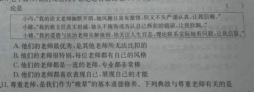 安徽省滁州市2024届天长市实验中学教育集团九年级课程质量检测思想政治部分