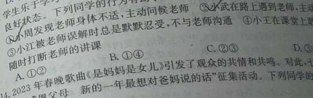 安徽省2024年九年级考试无标题(G)思想政治部分