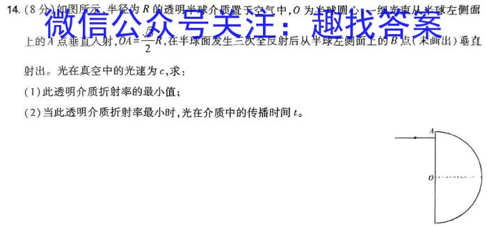 2024年陕西省初中学业水平考试全真模拟A物理试卷答案