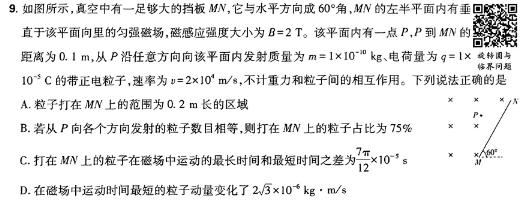 湖北省2024年高二9月起点考试(物理)试卷答案