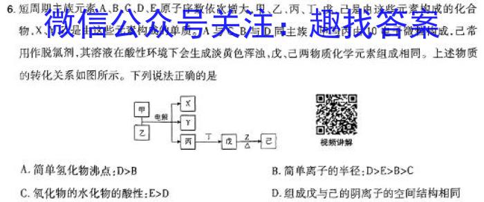 2024年普通高等学校招生全国统一考试仿真模拟卷(T8联盟)(六)化学