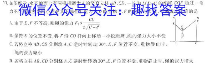 湖北省2024年春季黄冈市高中联校高二年级期中教学质量抽测物理试卷答案