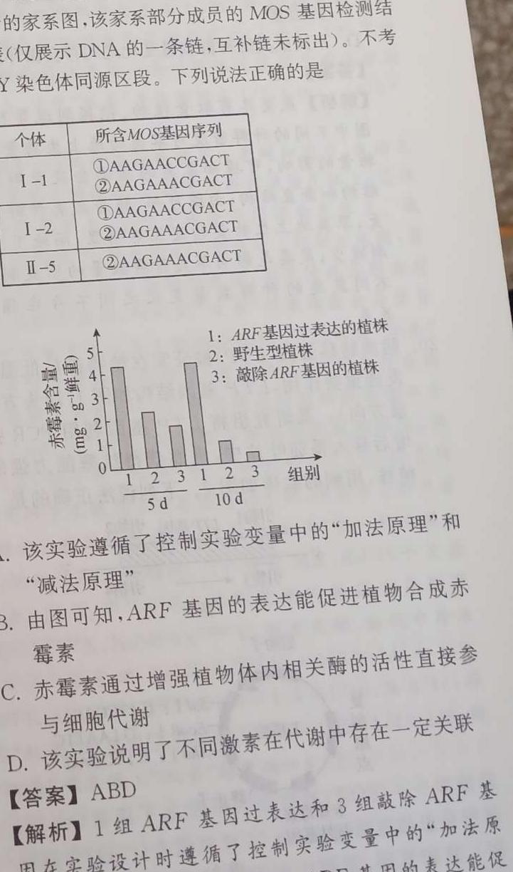 晋一原创测评 山西省2024年初中学业水平考试——模拟测评(一)生物学
