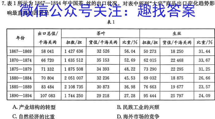 天一大联考2024高考全真模拟卷(七)历史试卷答案