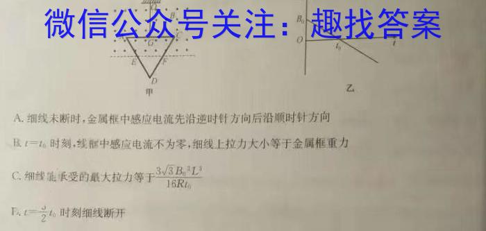 2023-2024学年高三试卷1月百万联考(铅笔加聊天框)物理试卷答案