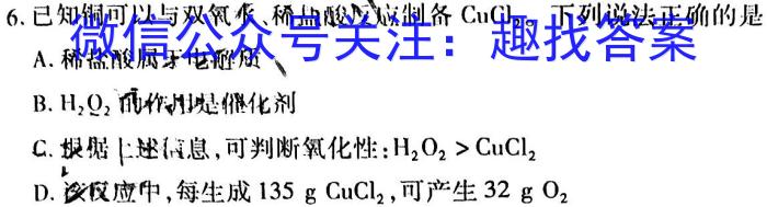 [阳光启学]2024届高三摸底分科初级模拟卷(六)6化学