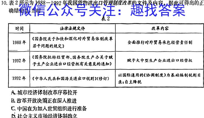 天一大联考 2024届高考全真模拟卷(河北专版)(七)历史试卷答案