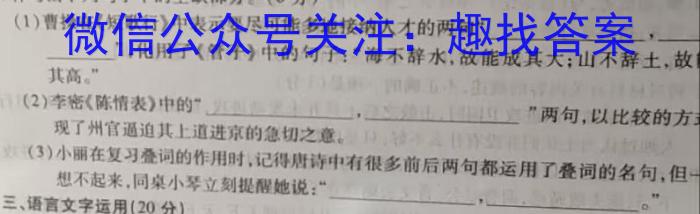 安徽省2023~2024学年度九年级第一学期教学质量监测语文