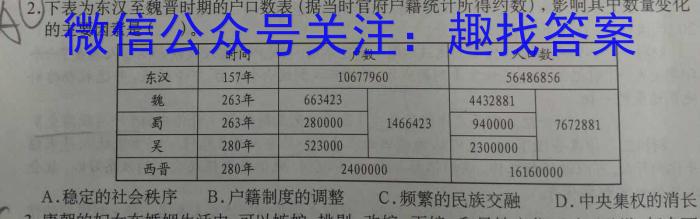 陕西省2023-2024学年七年级第五次素养月考历史试卷答案