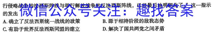 安徽省2024年下学期九年级3月考试历史试卷答案